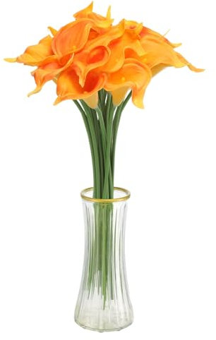 sourcing map Bouquet de 20 lys calla artificiels en soie au toucher réel pour la maison, le jardin, la décoration de fête de mariage, orange vif