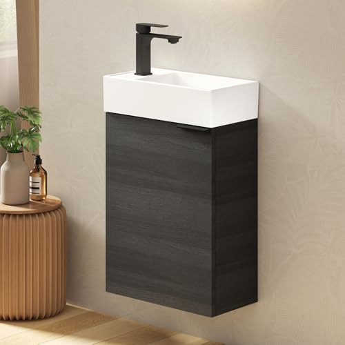 EMKE Waschtisch mit Unterschrank 41 cm, Badmöbel-Set mit Keramikwaschbecken – ideal für Gäste-WC & kleines Bad, Waschbecken mit Unterschrank, Anthrazit