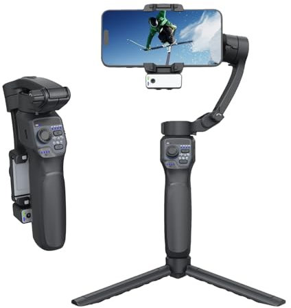 Gimbal Smartphone, 3 Axes Stabilisateur de Cardan Stabilisateur IA Pliable pour Téléphone Design léger et Pliable Suivi Panoramique Multi-Personnes et 360° pour Selfies et Enregistrement Vidéo