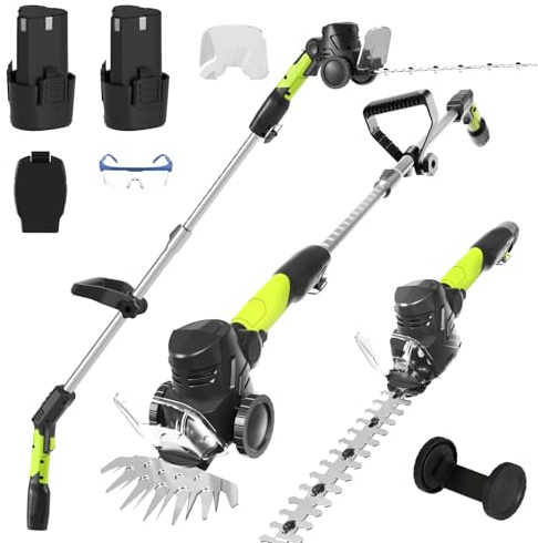 Cortasetos inalámbrico 3 en 1: alcance de 13 pies y poste ajustable - Ligero 3.3 libras con baterías duales - Tijeras de césped para mujeres y personas mayores - Herramienta de poda de césped y