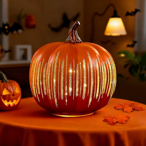 Herbstdeko Kürbis Deko, LED Kurbis Licht mit Sternennacht, Orange Pumpkin Nachtlicht fur Innen Herbst Dekoration fur Wohnzimmer und Tischdeko,Halloween Deko, Home Dekoration