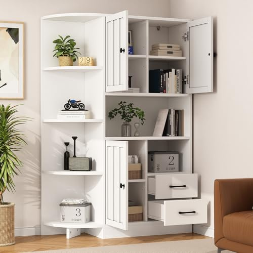 Dolamaní Armadio angolare da cucina alto, 104 x 35 x 155 cm, con piano di lavoro, più spazio per cucina, soggiorno, ufficio, sala da pranzo (bianco)