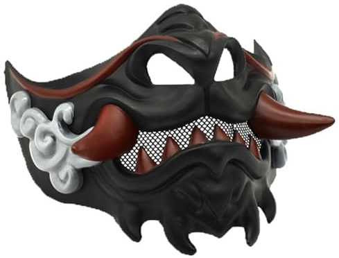 Uxsjakjsd Accessoires à Moitié Face Masque de Diable Japonais Halloween Party Toy Samurai Masquerade Wear