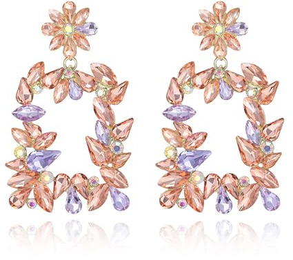 EVER FAITH strassörhängen för kvinnor rektangulär hängande med glitter kristall fashionabla trendiga stora geometriska örhängen gåvor för bröllop fest smycken, Kristall