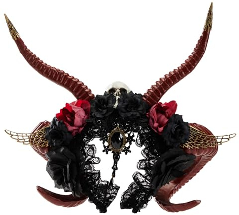 MALSSE Gothic Horn Hexe Party Rose Haarreifen Halloween Rose Rollenspiel Kostüm Abschlussbälle Party Live Show Kopfbedeckung Horn Stirnbänder