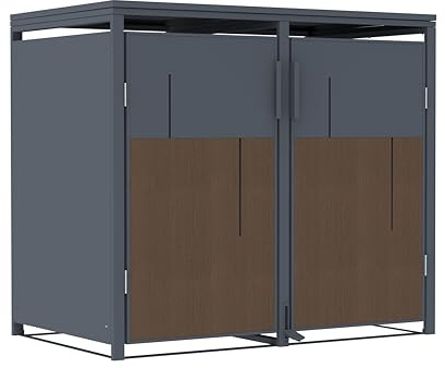 Mülltonnenbox Anthrazit mit Holzoptik für 2 Mülltonnen 120 und 240 Liter