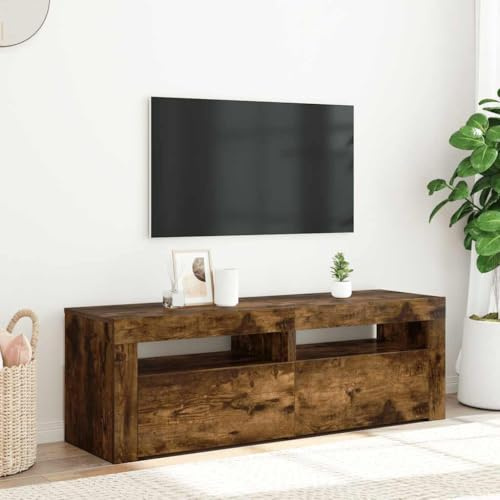 Teenpull Meuble TV avec lumières LED, chêne fumé, 120 x 35 x 40 cm, design moderne pour salon, chambre à coucher, espace de rangement pratique, console multimédia