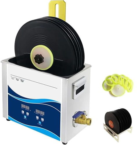 Nettoyeur à ultrasons pour disques vinyles, capacité de 6,5 L, température et durée réglables, rotation automatique pour disques 7 et 12 pouces.