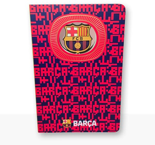 MOCIWORLD - Cuaderno FC Barcelona BARÇA en 3D - encuadernación con Lomo Textil y Acabados de Calidad - 120 páginas de Hojas sin pautar - Color Azulgrana - Tamaño A6