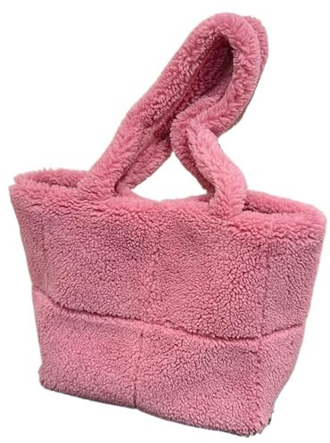GOXQIT Tygväska i fuskpäls för kvinnor, avslappnad plysch crossbody-väska, suddig hand, armhålor, shoppingväska för kvinnor, rosa, Taille unique