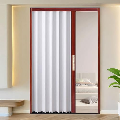 Akkordeon Schiebetüren,Falttür Abschließbar Aussenbereich,klapptür komplettset,Aluminiumlegierung,Obere Führungsschiene,Sicher und Robust,für Außentüren,Keller und Eingangstüren B×H:90×189cm Weiß