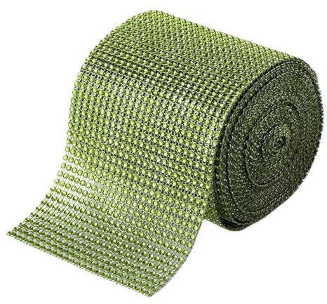 Rhinestone Ribbon 1yards/lot 24Rows Rhinestones Ribbon, Rhinestone Mesh Fabric,Bling Roll for Wedding Decoration(Grass green-1yard)