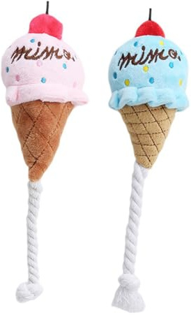 BCOATH Lot de 2 Jouets pour Chiens en Peluche Forme Cornet Glace Couineur Résistant pour Jouer et Lancer, Douceur Peluche Adaptée aux Chiots et Animaux de Compagnie