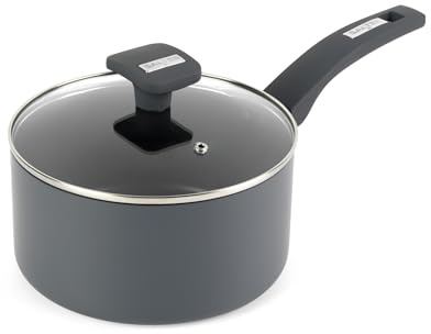 Salter Alto Cazo 20 cm, antiadherente, apto para inducción | Cuerpo de aluminio prensado reciclado, tapa de vidrio templado con salida de vapor, asa de baquelita de tacto frío