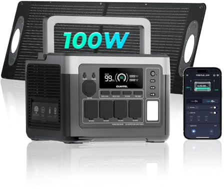 OUKITEL P1000PLUS Estación de Energía Portátil 1800W(Máxima 3600W) con Panel Solar 100W, Generador Solar con Batería LiFePO4 1024Wh, Carga Rápida de 1200 W