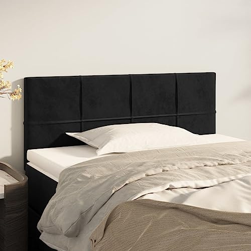 zylophax Kopfteil Schwarz aus Samt 80x5x78/88 cm, höhenverstellbar mit Holzbeinen, Polsterung und Bezug, modernes Wandkissen für Schlafzimmer, ideal zum Anlehnen und Lesen