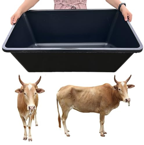 Plastfoderbehållare för boskap, stor kapacitet 35 kg/53 l, djupare hästfoderhink, vattenskål/hömatare och vattendispenser, gris, getter, hästar, gårdsdjur, fodertrå (svart)