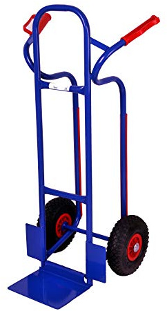 Sackkarre, Gleitkufen 250 kg, 111x50x53 cm, blau, pannensicheren Gummireifen (klappbare Schaufel) (Transportkarre Stapelkarre Handkarre, Umzugskarre, leichte Sackkarre aus Stahl klappbar für Umzug)