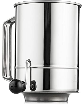 ChefGiant 5 Cup Flour Sifter Rotary Hand Crank Stainless Steel 16 Fine Mesh Screen, Corrosion Resistant Baking Sieve Cup
