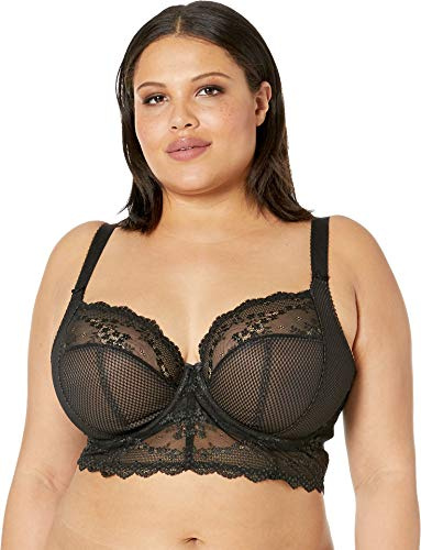 ELOMI Damen Charley Longline Bralette mit Bügel Plunge-BH, Blickdicht, Schwarz, 40GG
