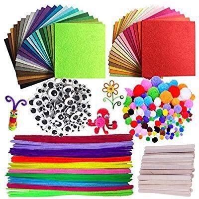 DOITEM Pfeifenreiniger Pluesch Bunte Mini Pompons mit Kulleraugen Filzstoff 40 Farben Bastelfilz Filz Blätter Polyester Felt Fabric Kinder für DIY Handwerk Dekorationen, 590 Stück