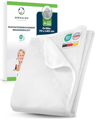 Sensalou 2er Set Matratzenschoner 70 x 140 cm - wasserdichte Auflage | Nässeschutz für Kinderbett & Baby Beistellbett, Oeko-Tex Baumwolle Frottee, Saugstarke Unterlage, Waschbar 95 Grad