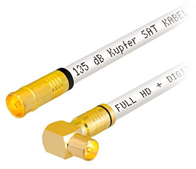 20m HB-DIGITAL HDTV Kupfer Antennenkabel für DVB-C Kabelreceiver IEC Antennenanschluss VERGOLDET 5X geschirmt 135dB Buchse, Stecker um 90° Grad gewinkelt Koaxial Kabel 1080p Full HD UHD Ultra weiß