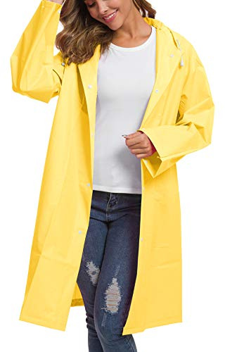 Besshopie EVA Raincoat Waterproof Rain Poncho Reusable Unisex Women Long Clear Rain Wear (Yellow Color, M)
