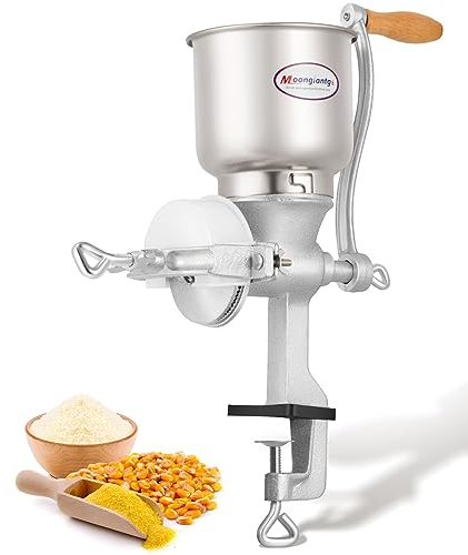 Moongiantgo Molinillo de Cereales Manual con 13cm Tolva Grande & 4cm Abrazadera de Mesa, Finura de Molienda Ajustable, Molino de Mano de Hierro Fundido, para Nuez, Café, Semillas, Maíz, Especias