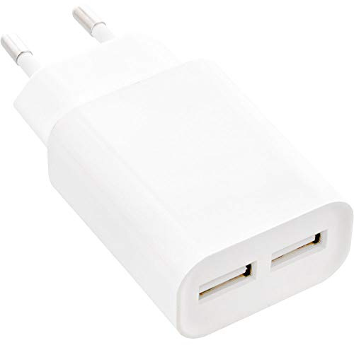 InLine® USB Ladegerät Duo, Netzteil 2-Fach, Stromadapter, 100-240V zu 5V/2.1A, weiß