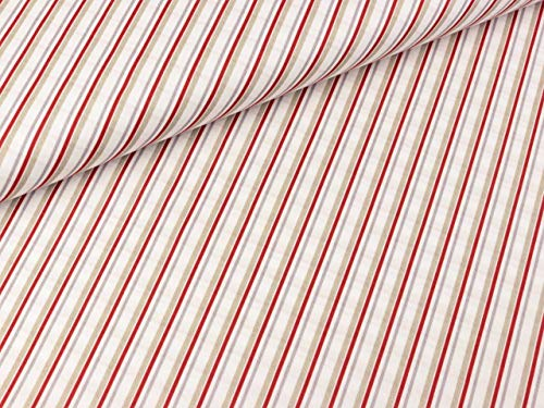 Baumwoll Webware Nordpol Streifen diagonal rot-weiß-hellgrau-beige