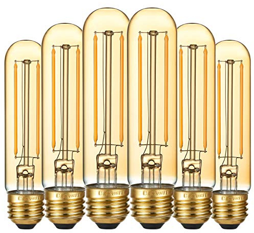 LiteHistory Dimmable E26 LED Bulb 4W Equal Edison Bulb 40 Watt AC120V Tubular Light Bulb Warm White 2200K Amber 250lm T10 LED Bulb for Rustic Pendant,Chandeliers,Wall sconces E26 Light Bulbs 6Pack