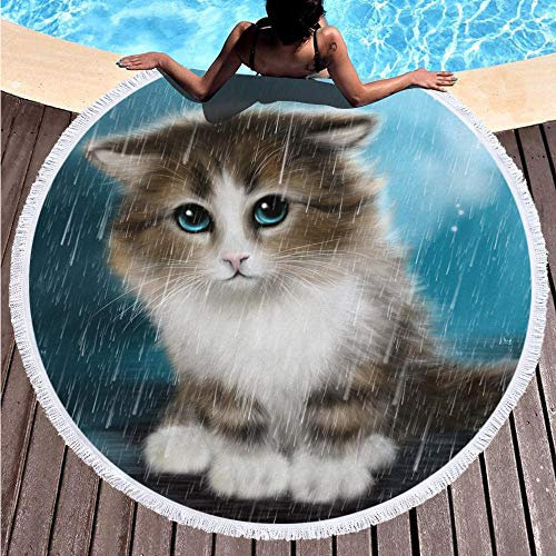 Runde Strandtuch Cat Quaste Strandtücher Yogamatte Picknickdecke Tischdecke Picknick Matten Schal Strand Freizeit Geschenk Durchmesser 150CM