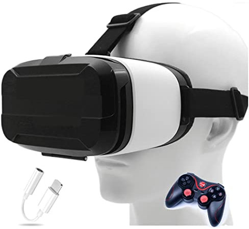 JYMYGS Gafas de Realidad Virtual, 3D VR Gafas con Controlador Bluetooth para Juegos Visión Panorámico VR Glasses para iPhone 13 Pro Max/13 Pro/13/12/11, para Samsung Galaxy S21, Huawei, Xiaomi