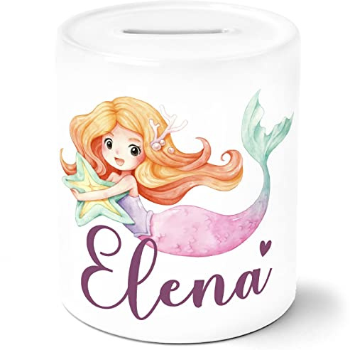SpecialMe® Kinder Spardose Meerjungfrau Prinzessin personalisiert mit Name Geschenk Mädchen Sparschwein Keramik weiß Unisize