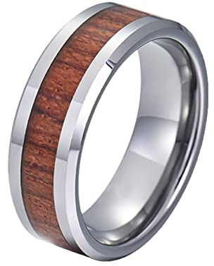 Mesnt Verlobungsring Titan Koa Holz Inlay Hochzeit Jubiläum Band Ring Schrägkante Ring Männer Verlobung 8MM Silber Braun Herren Ringe Größe 65 (20.7)