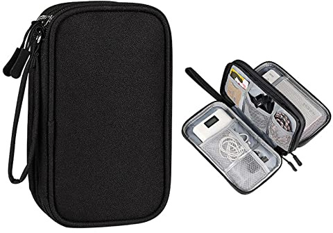 Travel Cable Organiser, Electronics Accessories Storage Bag, Waterproof Portable Double Layers Travel Gadget Carry Pouch for Cable, Power Bank, Charger, Memory Card, Headphone