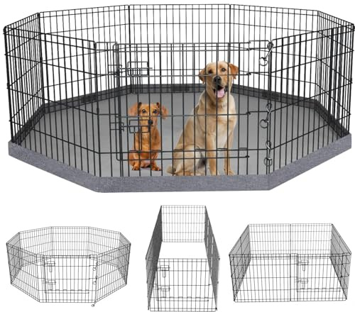PETIME Foldable Metal Dog Exercise Pen/Pet Puppy Playpen Kennels Yard Fence Indoor/Outdoor 8 Panel 24 W x 24 H with Bottom Pad (with Bottom pad, 8 Panels 24 H)