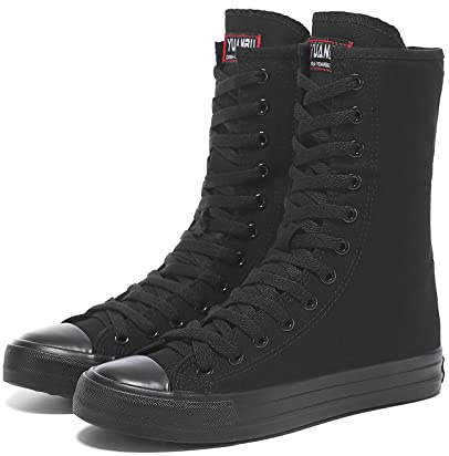 Momuk Zapatillas altas de lona para mujer con cordones de moda para mujer