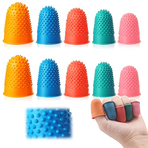 10 Stück Gummi Fingerspitzen Silikon Fingerhut Fingerkissen Griffe Dicker Wiederverwendbarer Fingerschutz mit Box für Geld Zählen Schreiben Sortieren Sportspiele in 5 Größen und Farben