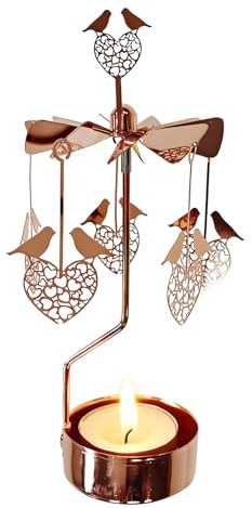 kingnero Karussell-Kerzenhalter drehbar Metall klein Kerzenhalter Kerzenhalter für Weihnachten (Herz und Vogel)