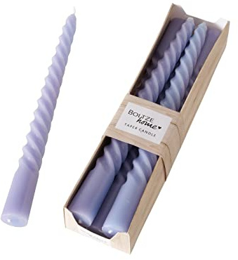 Spiralkerzen Flieder/Lavendel – 6er Set – Höhe 20 cm, Ø 2 cm – ca. 4 Std. Brenndauer – Gedrehte Stabkerzen – Für Taufe, Kommunion, Ostern & festliche Deko