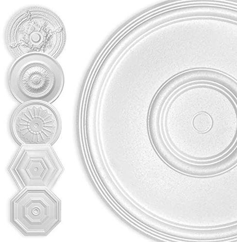 HEXIM Stuckrosette Styropor EPS weiß, Deckenrosette rund & eckig, Innendekor für Decke & Wand, Steckrosette Verzierung Decke Ornamente Wohnzimmer Dekorbau (50x50 cm Kreis)