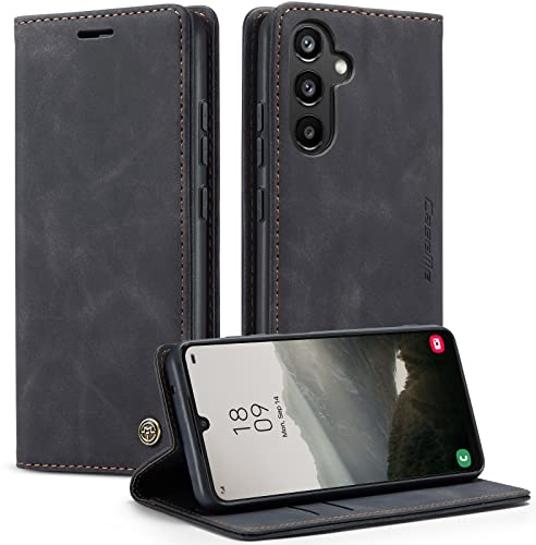 KZB Handyhülle für Samsung Galaxy A34 5G Hülle Premium Lederhülle Klappbar Flip Case Tasche Magnet Kartenfach Standfunktion Schutzhülle für Samsung Galaxy A34 5G - Schwarz