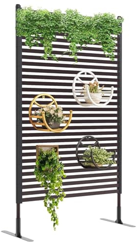 FOLLOOK Outdoor Privacy Screens Freestanding, 36 W x 71 H Overall Poly-Coating Steel Pipes and Slats, Rustproof Brown Metal Decorative Fence Panels for Outside Backyard Garden Patio Privacy Screen