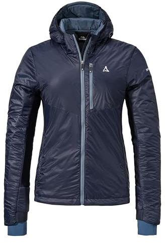 Schöffel Damen Ins Hybrid Black Raven L, leichte MTB Jacke mit 4 D Body Mapping, atmungsaktive, wärmende Fahrradjacke mit fixer Kapuze, mit Taschen