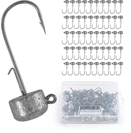 Goture 50 Stück Angelhakenset Jigköpfe 3.5g, Ned Rig Jigs, Scharfen Jighaken Dropshot Haken für Gummifische, Karpfen Bleikopf Angelhaken Offset Angelhaken, Jigkopf Set, Jighaken Set