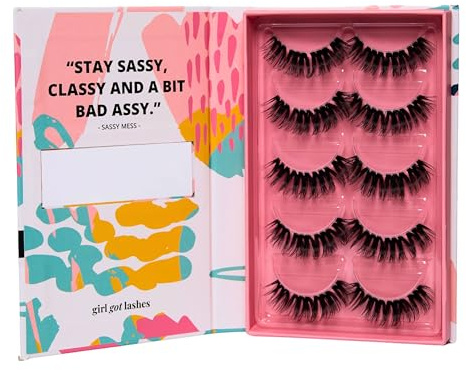 GirlGotLashes Sassy Mess Große Boxen Handgemachte Wimpernextensions Wimpernverlängerung für Zuhause 5 Wimpern-Paare Lashes mit 5-7 Tagen Halt Vegan