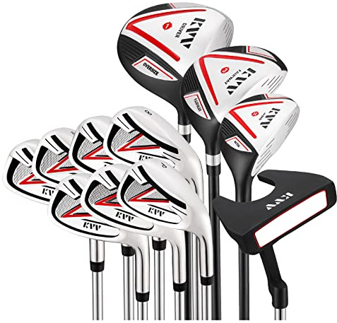 KVV Premium Golf Whole Set 11-Piece for Men Driver, Fairway, Hybrid, 5#-P# Irons, Putter Right Hand Steel Shaft Regular Flex Golf Clubs, Without Golf Bag