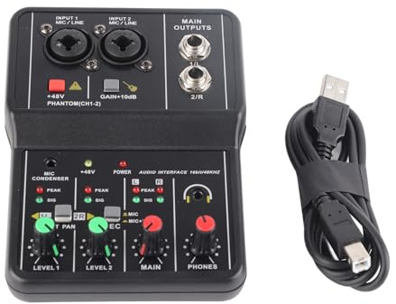 OKJHFD 2 Channels Audio Mixer,DJ Equipment,USB 48V Power Compact Sound Mixing Console for Music Recording Home Karaoke Internet Karaoke